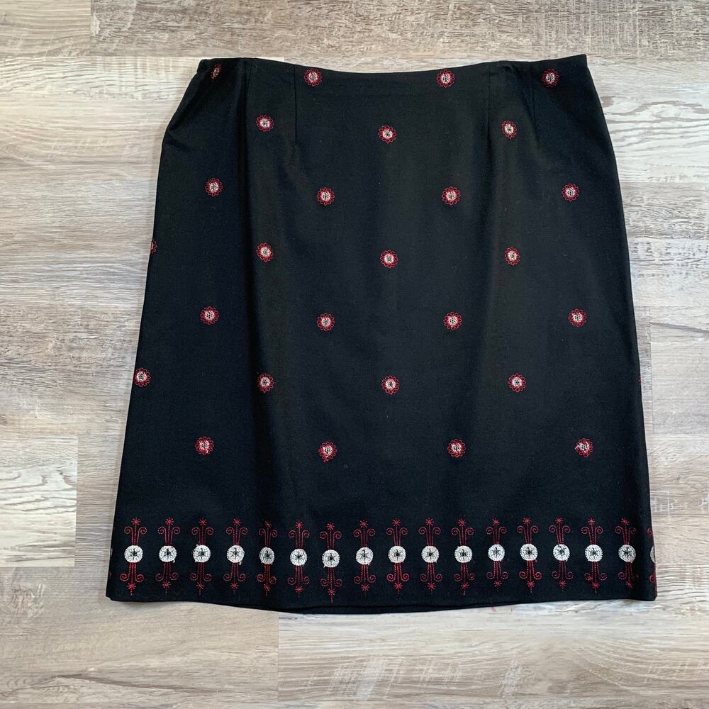 Vintage 90s Oscar de la Renta Wool Embroidered Skirt Western Folk Art Fall 18W